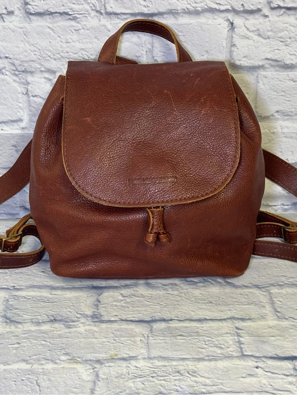 Portland Leather Goods Bucket Backpack Brown Full Grain Leather Drawstring Bag